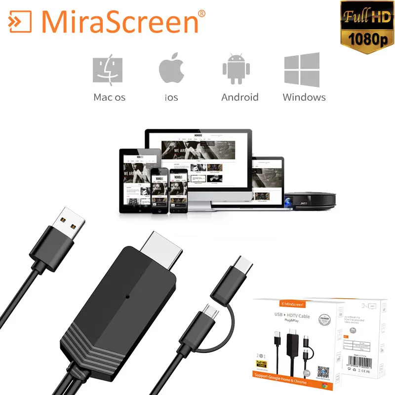 Кабель HDMI LD24 tv stick с разъемом Micro USB и type-C DLNA Miracast Anycast Mirroring для смартфонов Android планшетов
