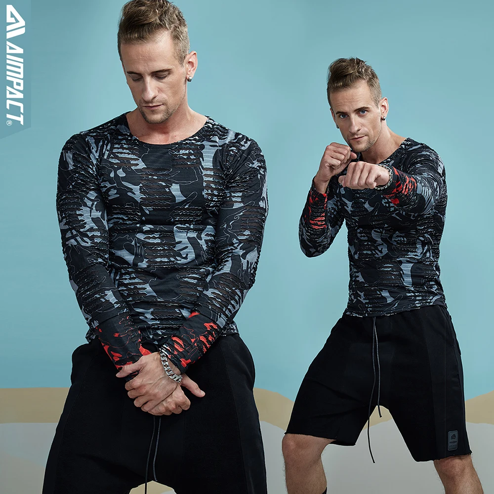 

Aimpact Brand Men Long Sleeve Gradation T-shirt Mens Unisex Hipster Hip Hop Long Shirt Male Patchwork Fitness Tee shirts 2AM3007