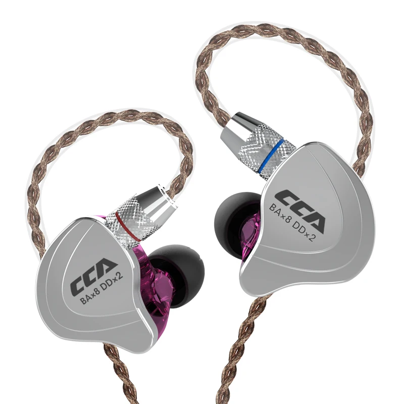 Purple No Mic Cca C10 4ba+ 1dd гибридные наушники-вкладыши Hi-Fi Monito спортивные наушники для бега 5 приводных устройств гарнитура Kz Bluetooth кабель для Cca C10 - Цвет: Purple No Mic
