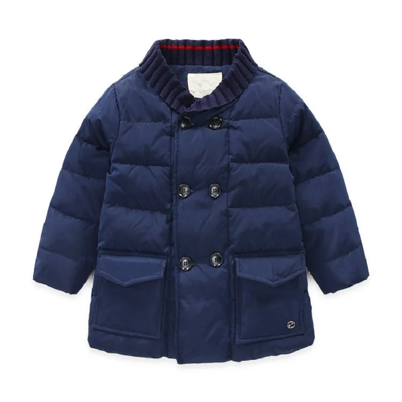 

FYYIYI 2018 Winter new thread lapel boys double breasted thick long down jacket