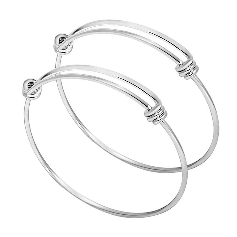 

2pcs New Fashion Stainless Steel Bangle Bracelet Anklet Adjustable Men's And Women Jewelry Making