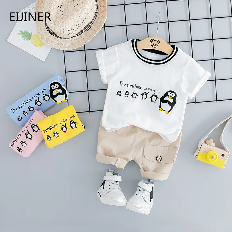 

2019 Kids Boys Clothes Set Summer Baby Cotton Penguin Print Infant Clothing Set Children Clothes T shirts Shorts
