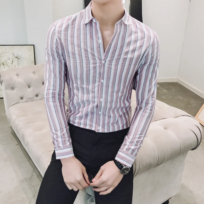 Spring 2018 new men's shirt fashion gentleman s casual striped shirt ...