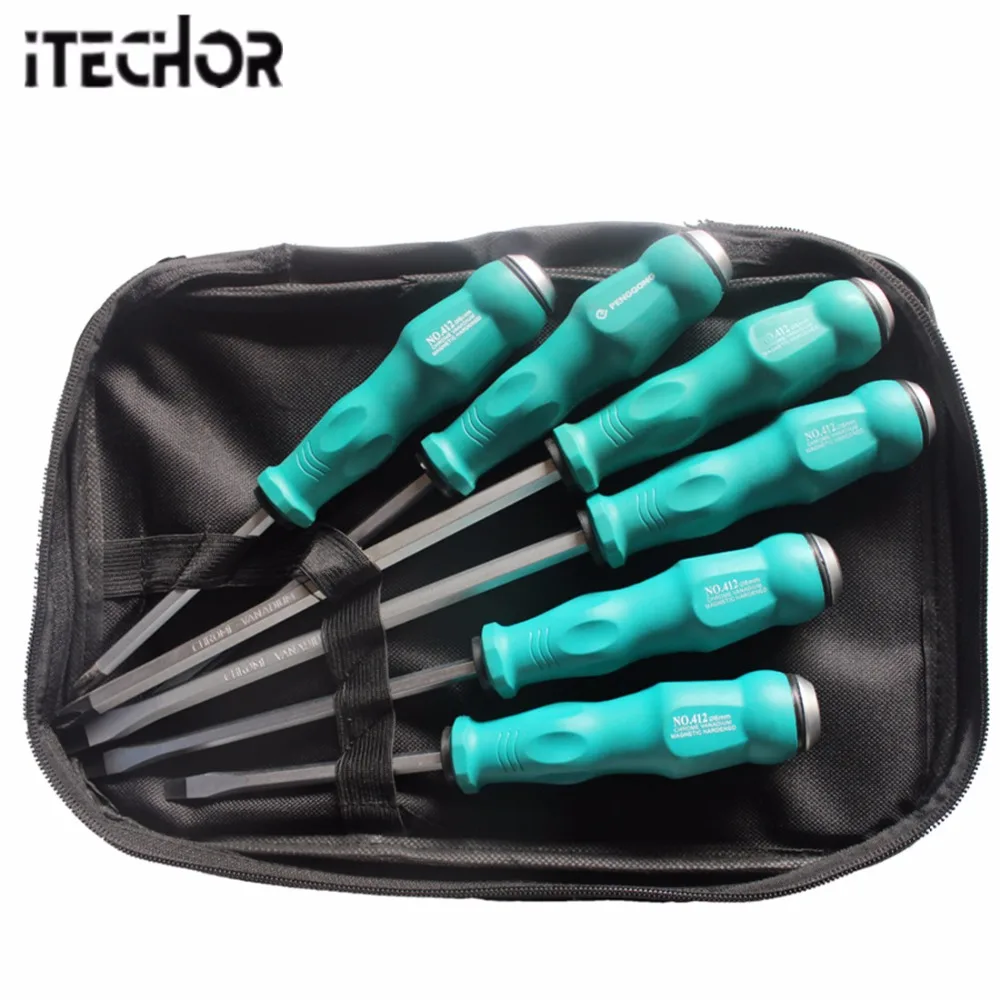 

iTECHOR 6PCS Slotted and Cross Screwdriver Kit Durable Repair Maintenance Tool Set - Blue-green Handle