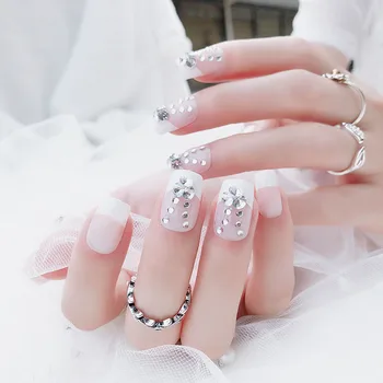 

wedding nail tip False Nails for bride Fashion French Finger artificial nails shiny Crystal Rhinestone Full Cover Tips Fake Nail