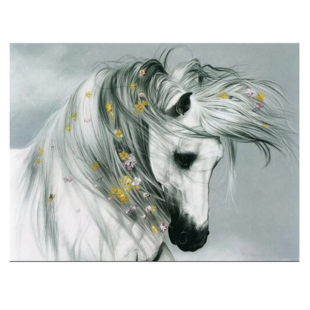 New Diy Diamond Painting White Horse Needlework 5d Full Drill Square