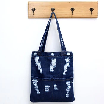 

Women Shoulder Bag Canvas Denim Tote Large Capacity Handbag Shopping Book Student Organizer Single Shoulder Bag