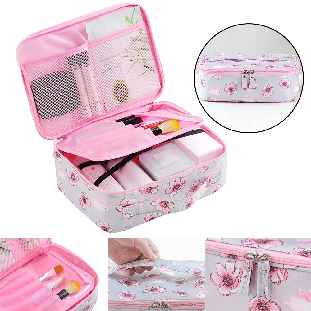 Printed Travel Bathroom PVC Waterproof Organizer Large Capacity Makeup Bag Portable Storage Removable Compartment Home Practical