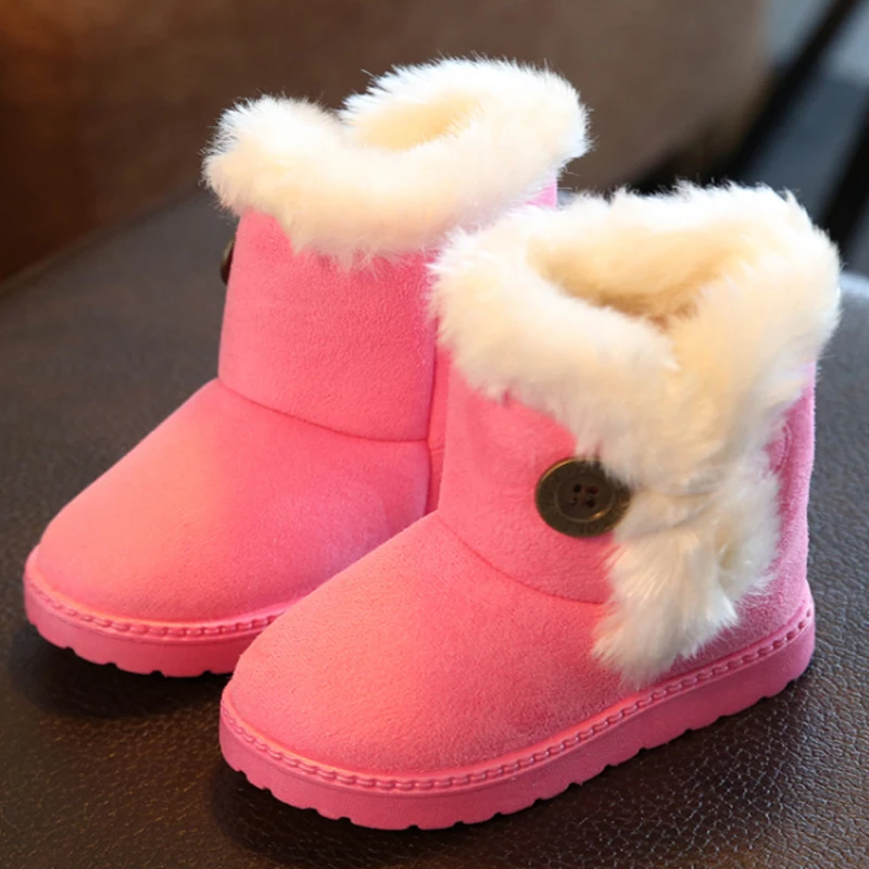 

Winter Kids Snow Boots for Girls Fur Shoes Boys Mid-calf Fashion Baby Boots Thick Warm Cotton-padded Suede Buckle Children Boots