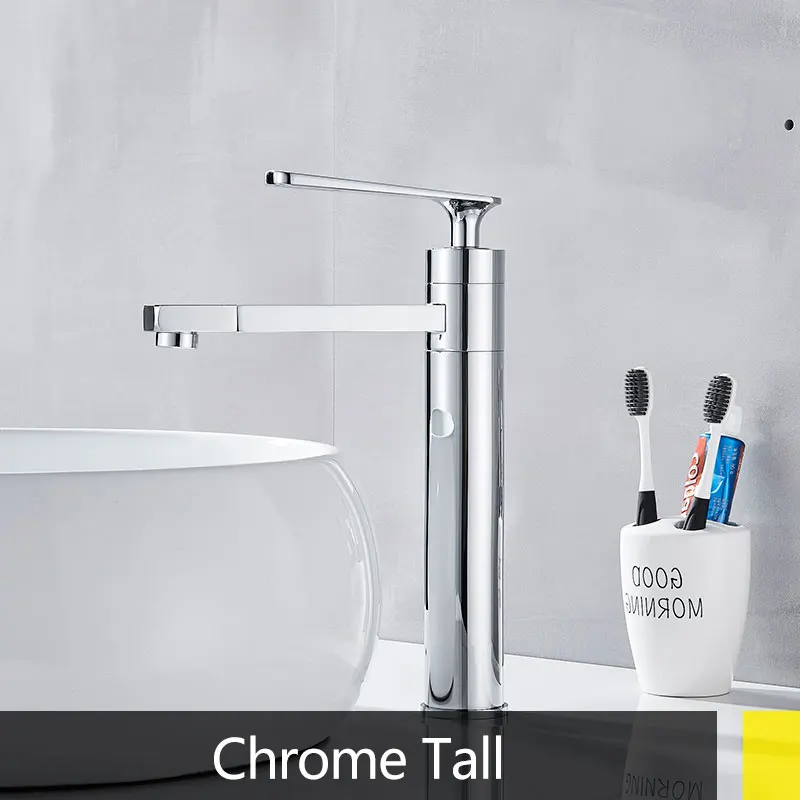 Luxury rotation multiple Bathroom Sink Faucet Deck Mount Rotation Spout Brass One hole mixer crane tap short or tall - Цвет: chrome tall