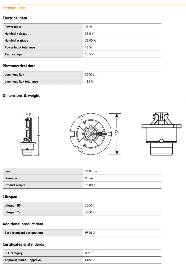 1X OSRAM D2S 66240CLC 12V 35W 4200K Классический OEM ксеноновых фар, Высокопрочная конструкция лампы для фар HID фара для Nissan Volvo Mitsubishi 66240