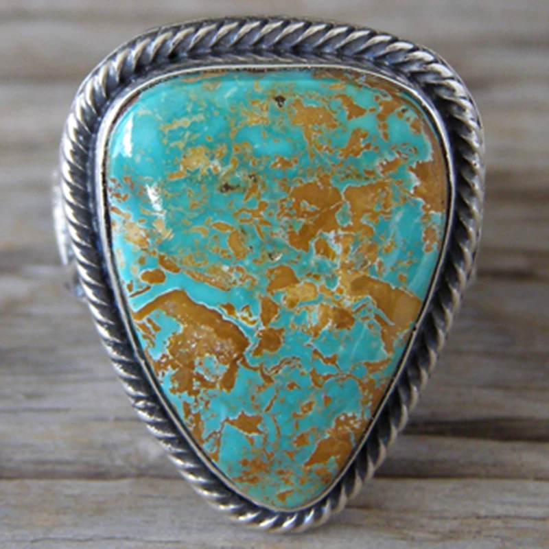 

Bohemian Silver Color Women Finger Ring Big Heart Turquoises Resin Stone Vintage Ethnic Ring Wedding Party Turkish JewelryC5X765