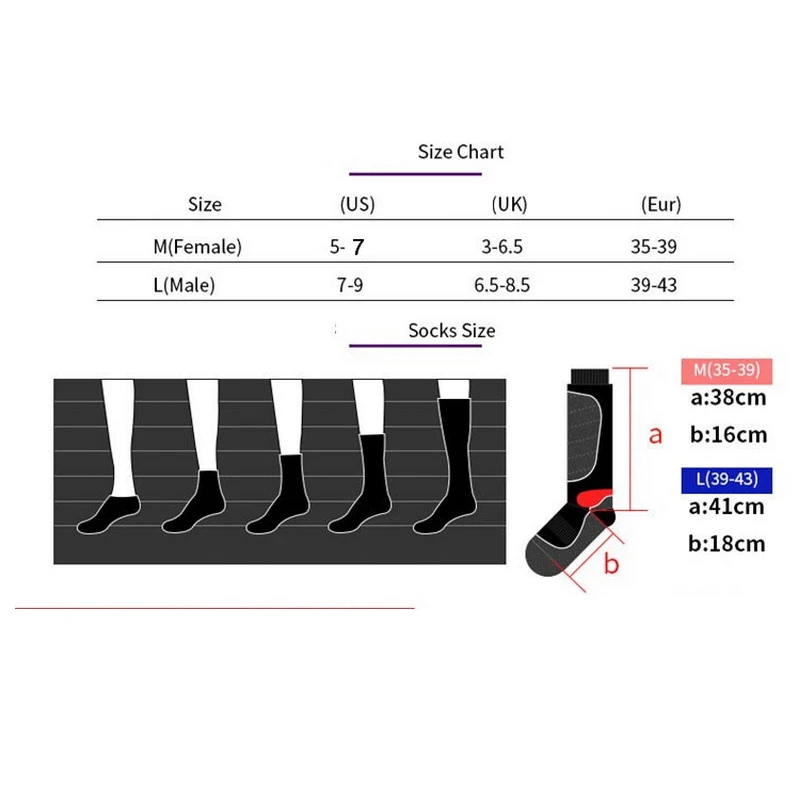 Thicken Thermosocks Long Socks For Winter Cycling Ski Hiking Snowboard Men Women Outdoor Trekking Sport Socks Thermal
