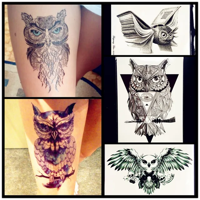 Gorące Niebieskie Oko Sowa Wodoodporna Tymczasowe Tattoo Kobiety