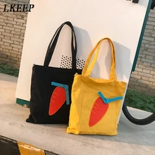 Холщовая тканевая сумка красивая морковка узор эко-сумка для женщин Элегантный дизайн одно плечо черный желтый школьная книга Сумка