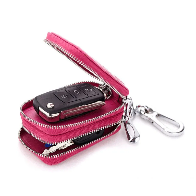 CHIZIYO Double Zipper Key Bag Genuine Leather Car Key Case House Key