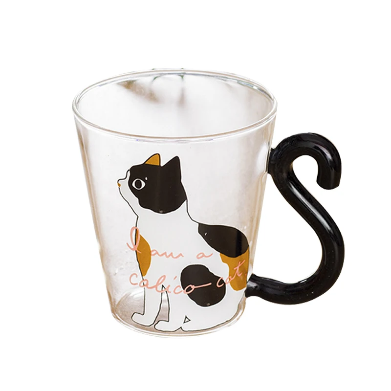 Hoomall мультфильм котенок стеклянная кружка чашка с ручкой кофейная чашка милый кот прозрачный фруктовый сок стакан для напитков для дома и офиса - Цвет: G