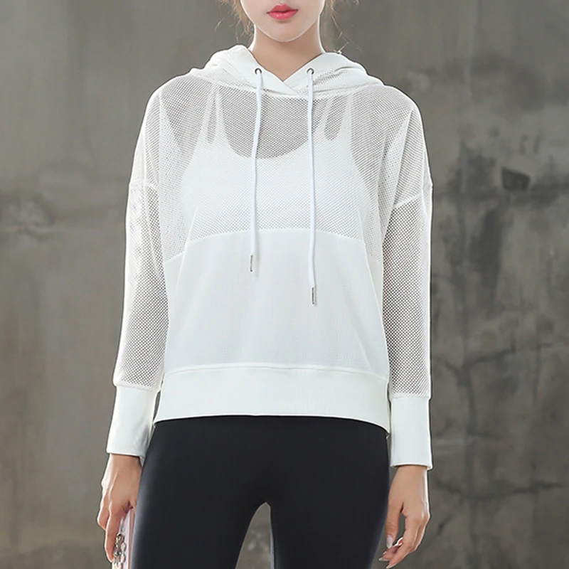 

Autumn Women Sports Wear Yoga Shirt Hollow Out Long Sleeve Sweatshirt with Hooded Breathable Quick Dry Gym Jerseys Femme Tops