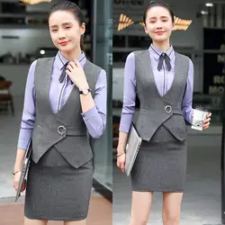IZICFLY новый стиль офисные женские костюмы юбки и топы жилет ropa de oficina деловой костюм с юбкой рабочая одежда серый плюс размер