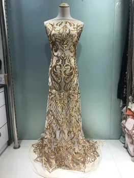 

top quality yaking-6121 French net lace with sequins tulle lace fabric for bridal embroidered lace fabric