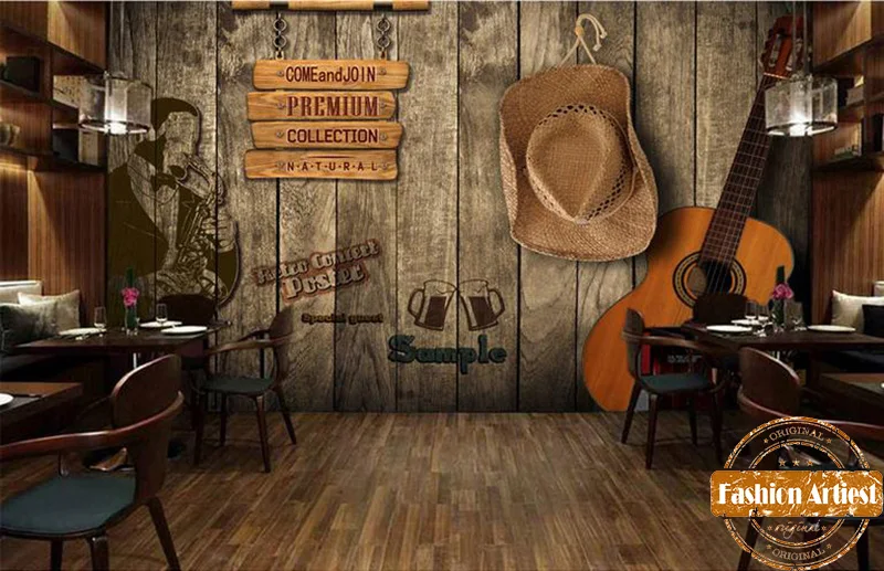 Custom wallpaper mural vintage guitar saxophone music