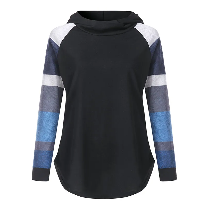 Hoodies  Womens Hooded Tops Running Jackets Stripe Shirts Tunic Long Sleeve Pullover Sweatshirt Autumn Winter Blouse #2o18#F (3)