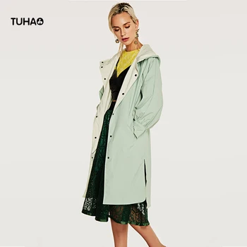 

TUHAO Autumn Single Breasted Women's Windbreaker Long Sleeved Hooded Long Trench Coats For Ladies Casual Outerwear T19901