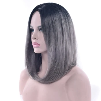 

Soowee 11 Colors Black To Dark Grey Ombre Hair Straight Wigs Synthetic Hair Short Bob Cosplay Wig for Black Women