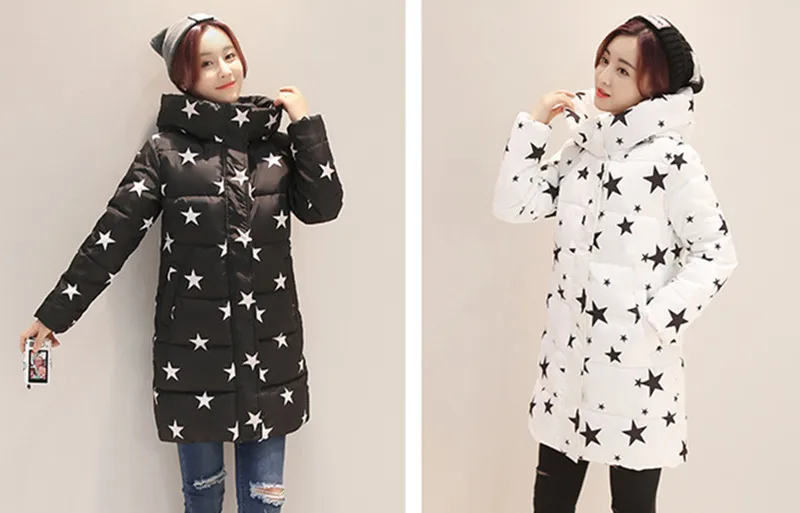 Slim Épais Manteau Veste Mode Gratuite Hiver Livraison Étoiles Coton Femelle Chaud Rembourré Dames Long Femmes Parka Vestes Impression qvYqXBwS