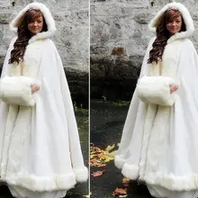 Длинный свадебный плащ, шаль из искусственного меха белого цвета/цвета слоновой кости, зимний плащ с капюшоном, свадебная накидка