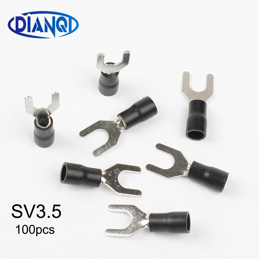 DIANQI SV3.5-4 5 6 Black Furcate клеммный кабель провода разъем 100 шт./упак. изолированный вилочный вилка обжим проводов, клемма
