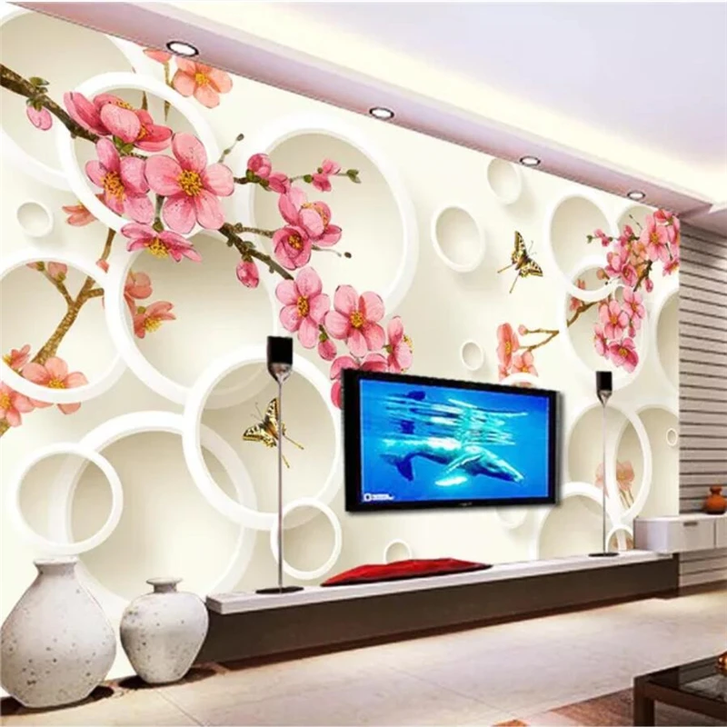 

beibehang Custom wallpaper mural living room 3D peach plum circle TV background wall papers home decor 3d wallpaper papier peint