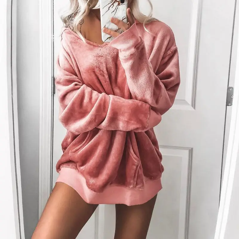 ROPALIA Women Autumn Winter Solid Color Sweatershirts Warm