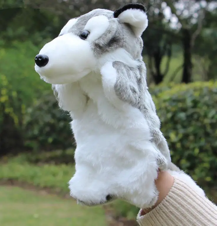 Популярный интерактивный плюшевый кукольный игрушки для родителей и детей, кенгуру, лошадь, тигр, ручная кукольная кукла, игрушки для детей, детские марионетты - Цвет: Gray Wolf