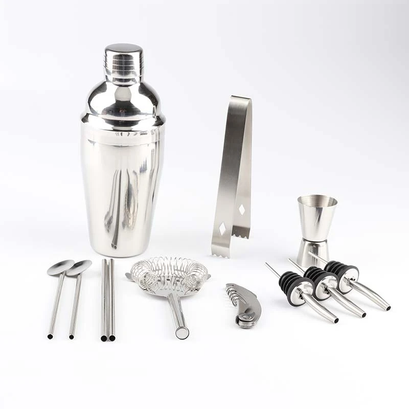 750Ml Stainless Bar Cocktail Shaker Set Barware Set Shaker Set with Bamboo Stand Bar Tool Set Bartender Kit Shakers