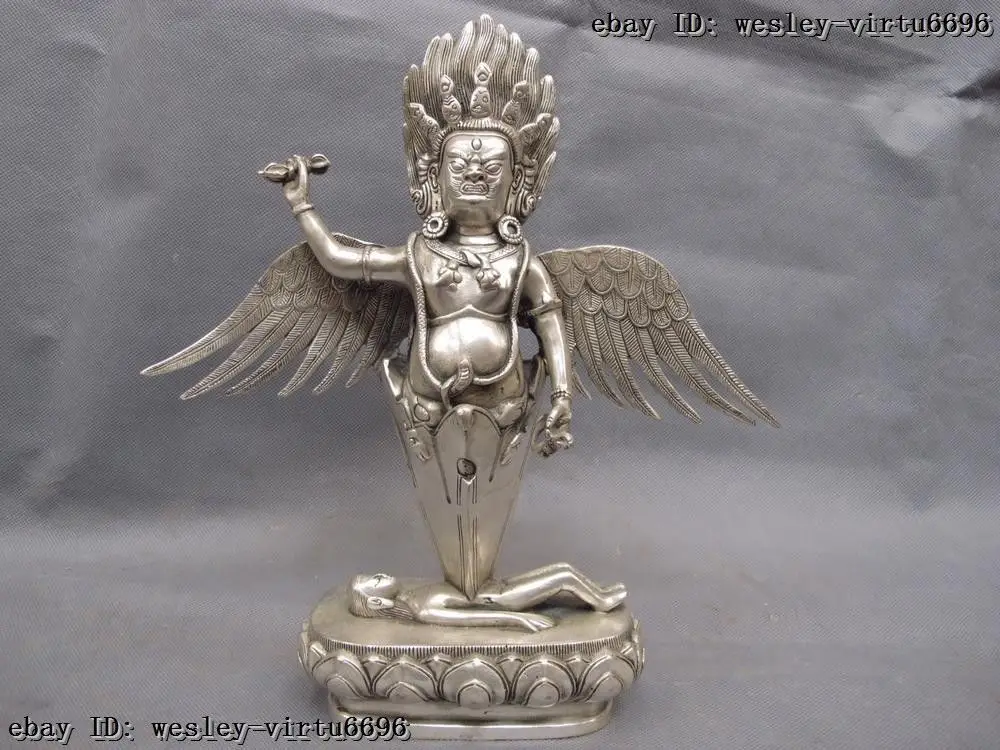 

Tibet Buddhism Temple White Copper Silver Mahakala Vajrakila Buddha FaQi Statue