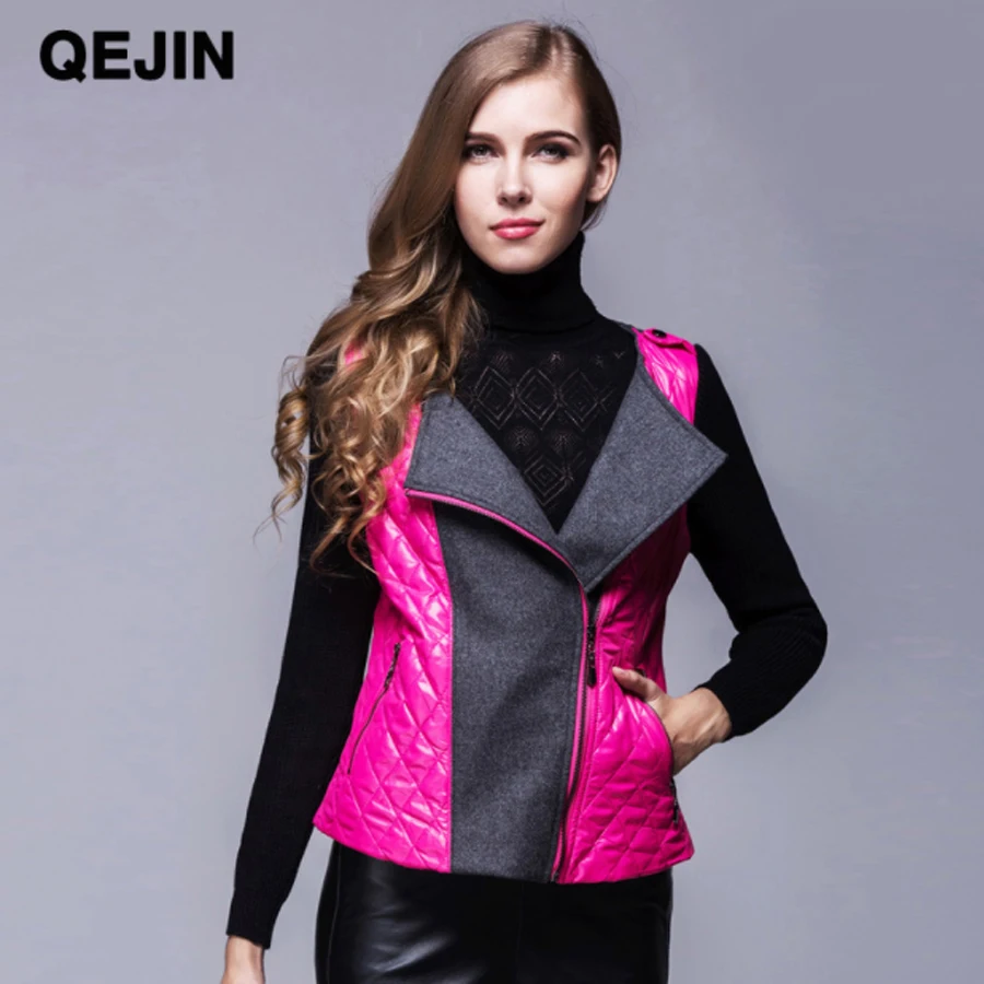 

Women's jacket sweater sleeve cotton jacket patchwork woolen leather jacket matching brief paragraph Bertha parkas two colors