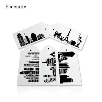 

Facemile 5PCS Urban Landscape Building Stencil Set Wedding Fondant Cake Cookie Broder Pad Stencil Bakeware Pastry Decor Tool
