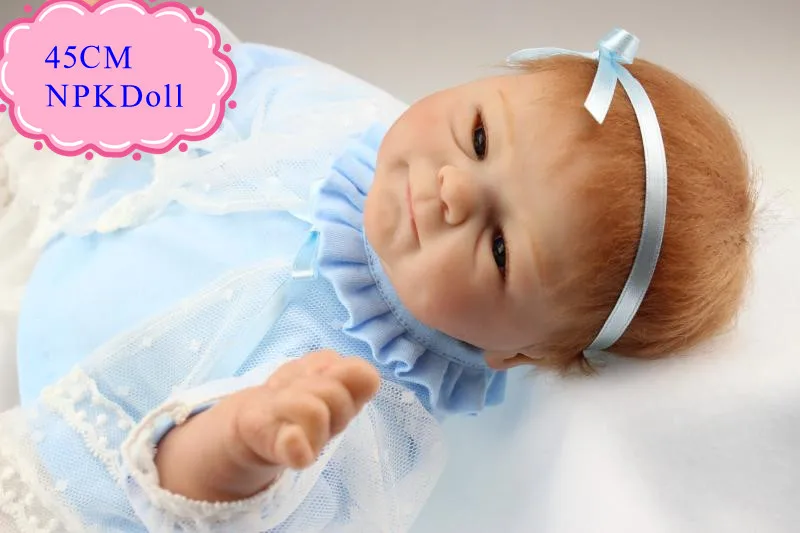 

Good Price 45cm 18inch Reborn Baby Girl Doll With Light Blue Race Dress Fashion Brinquedo De Bebe For Kids As Christmas Doll Toy