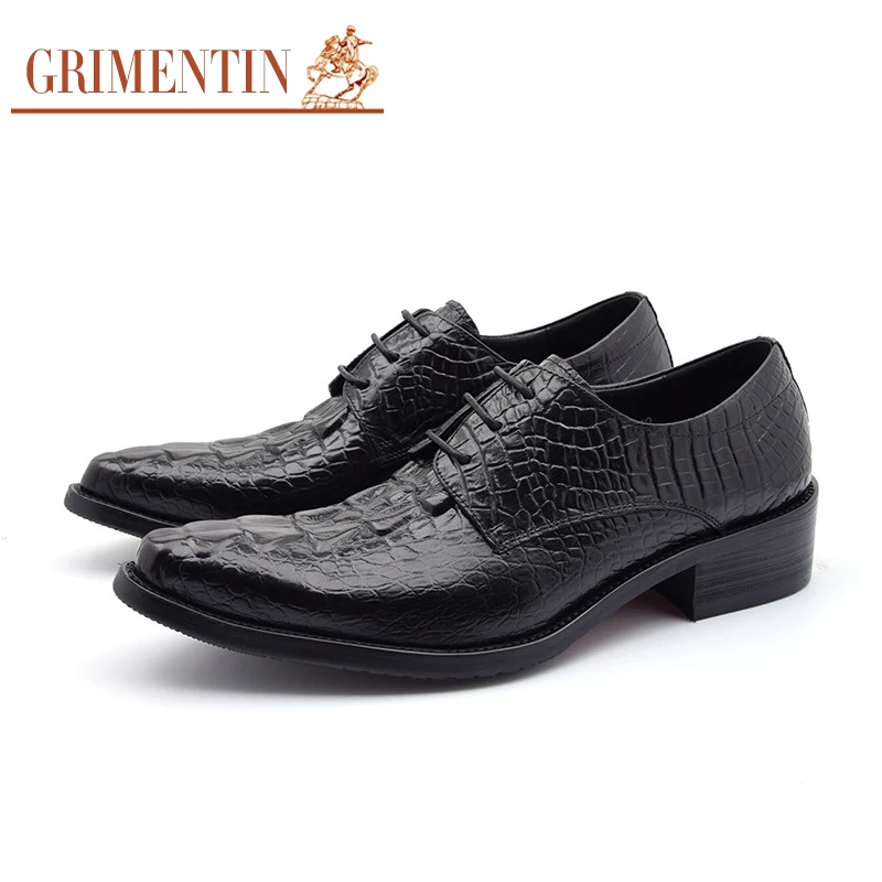 

GRIMENTIN Brand dress shoes 2019 new genuine leather mens wedding shoes crocodile style black brown Italian men formal shoes