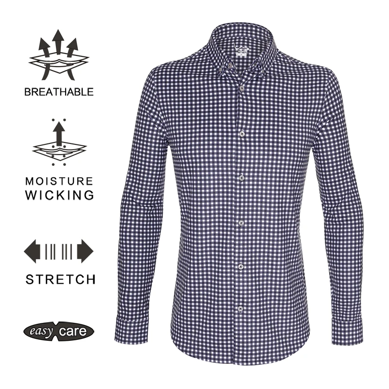 

EAGEGOF Mens Long sleeve Business Social Dress Shirt Male Golf sport training shirts Non-Iron Dry Fit Turn-down Collar clothes