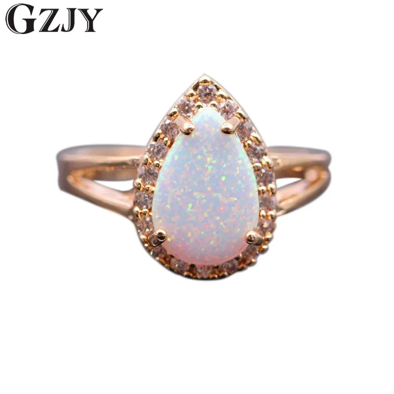 

Luxury Waterdrop 925 Silver Engagement Party Fire Opal Ring Gold Plated AAA Cubic Zircon Fashion Jewelry 5colors