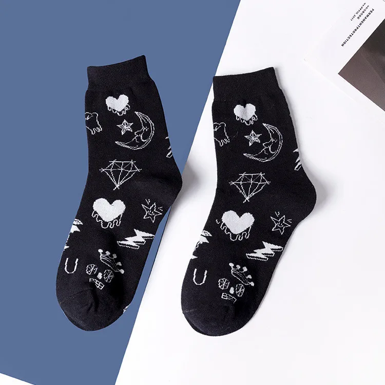 SP& CITY, Женские Короткие Носки с рисунком граффити, Харадзюку, модные хипстерские носки хлопковые с забавным рисунком, крутые женские короткие носки - Цвет: Black