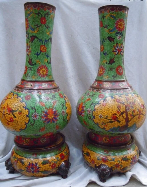 

bi002579 20 China finely pure bronze cloisonne enamel plum blossom Vases pair statues