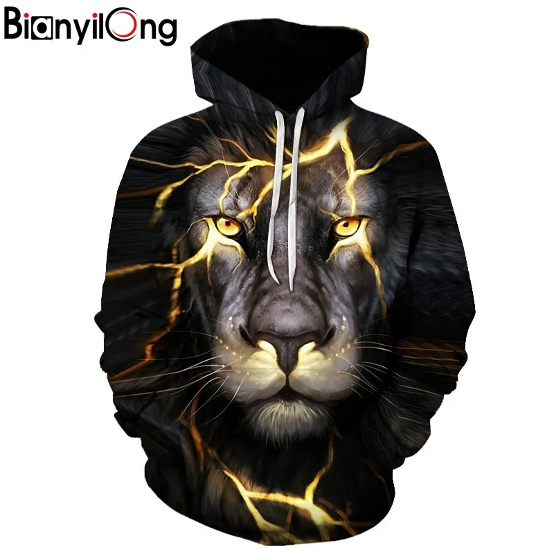BIANYILONG New Fashion Men Women 3d Sweatshirts Print Paisley Lightning Lion Hoodies Autumn Winter Thin Hooded