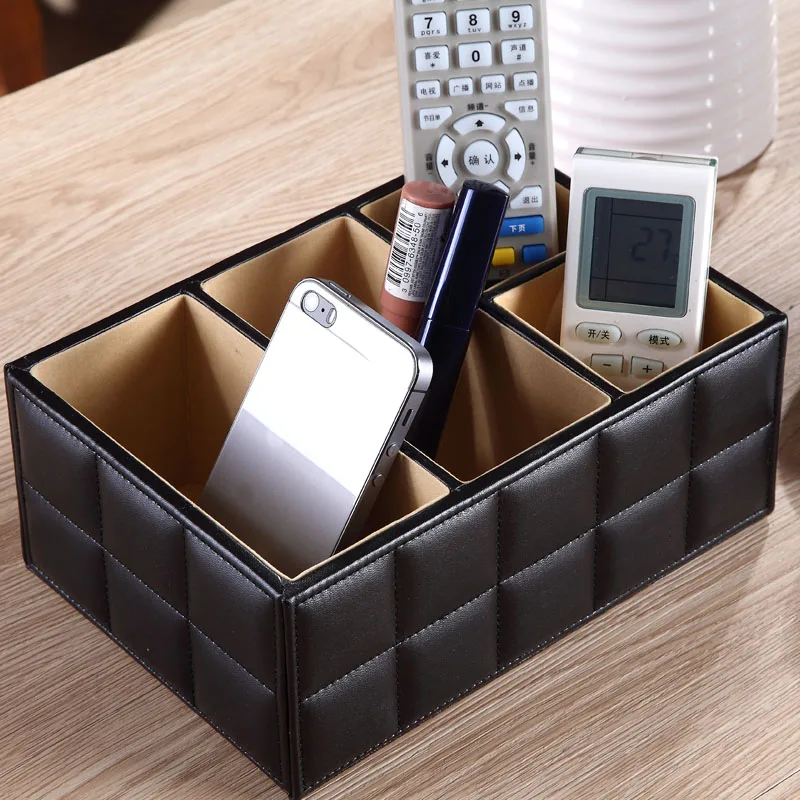 High Quality Luxury PU Leather Storage box Cosmetic Organizer Remote Control Phone Holder Home Office Organizer makeup organizer