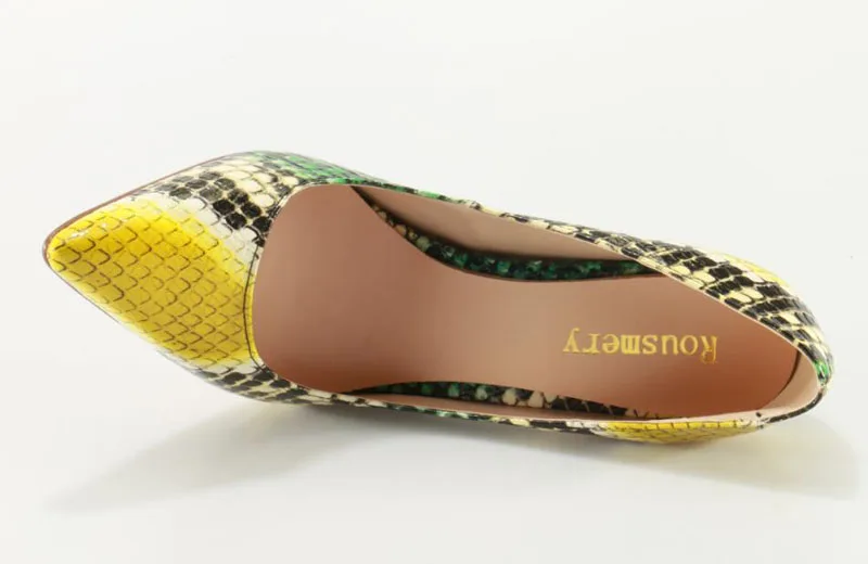 High Quality Women Fashion Shining Snake Leather Pointed Toe Pumps Patchwork Color High Heels Formal Dress Shoes High Quality Women Fashion Shining Snake Leather Pointed Toe Pumps Patchwork Color High Heels Formal Dress Shoes