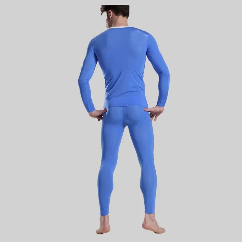 Сексуальные костюмы мужские прозрачные ультра-тонкие лед Шелковая пижама плотно прилегающая нижняя рубашка+ брюки нижнее белье комплект одежды для сна для мужчин