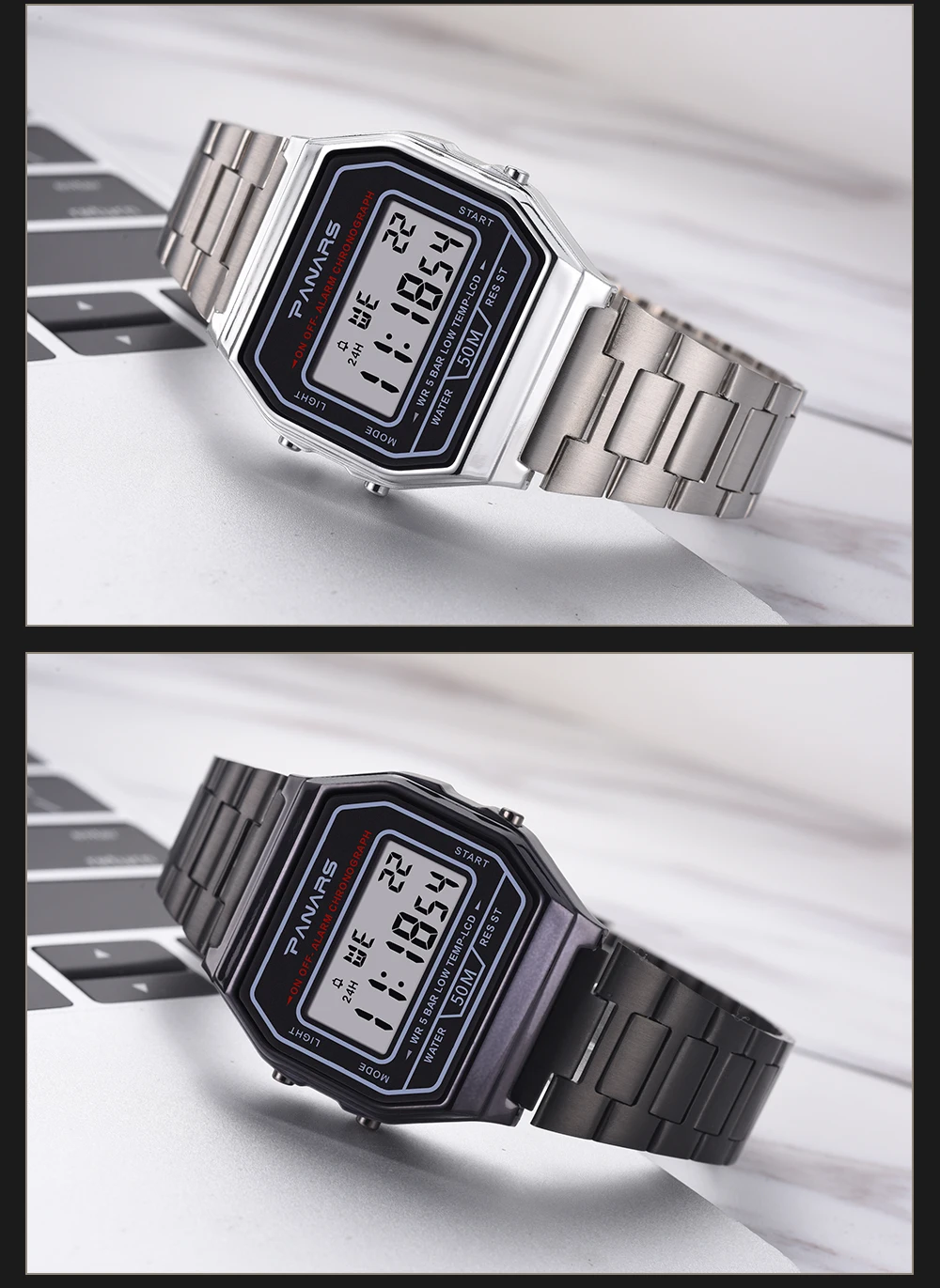 PANARS мужские водонепроницаемые цифровые часы золотого цвета из нержавеющей стали, часы для мужчин и женщин, спортивные часы, простые модные наручные часы