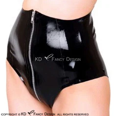 Black Mid Waist Sexy Latex Panties With Front Zipper Rubber Briefs Shorts Underpants Underwear Bottom DK-0134